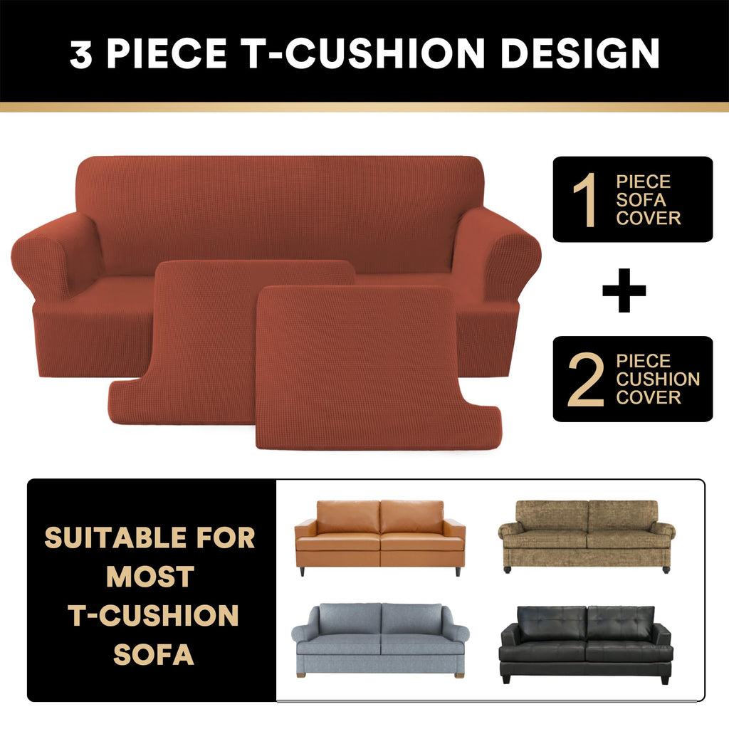 T Cushion Loveseat Slipcover - 3 Pieces Sofa Cover for 2 Cushion Couch with 2 Individual T Shape Seat Covers Width Up