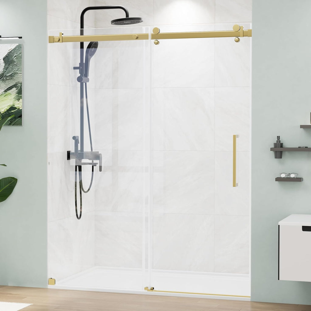 56-60" W x 72" H Frameless Shower Door with SGCC Tempered Ultra-Clear Glass, Water Repellent Sliding Shower Door