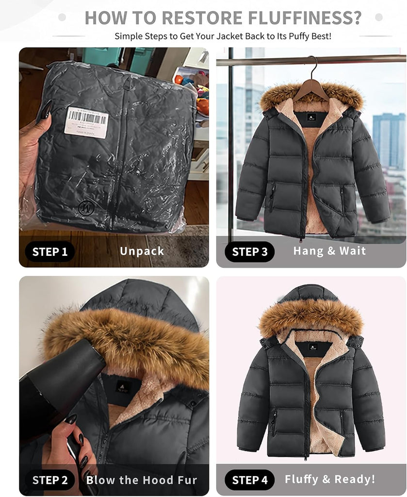 Boys Girls Winter Puffer Jacket Water Resistant Hooded Coat