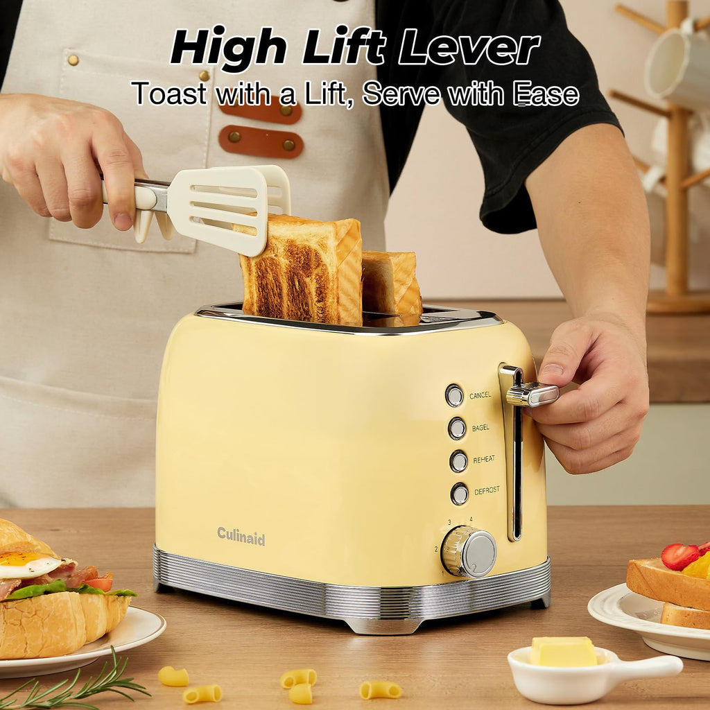 Toaster 2 Slice Retro Stainless Steel, Yellow