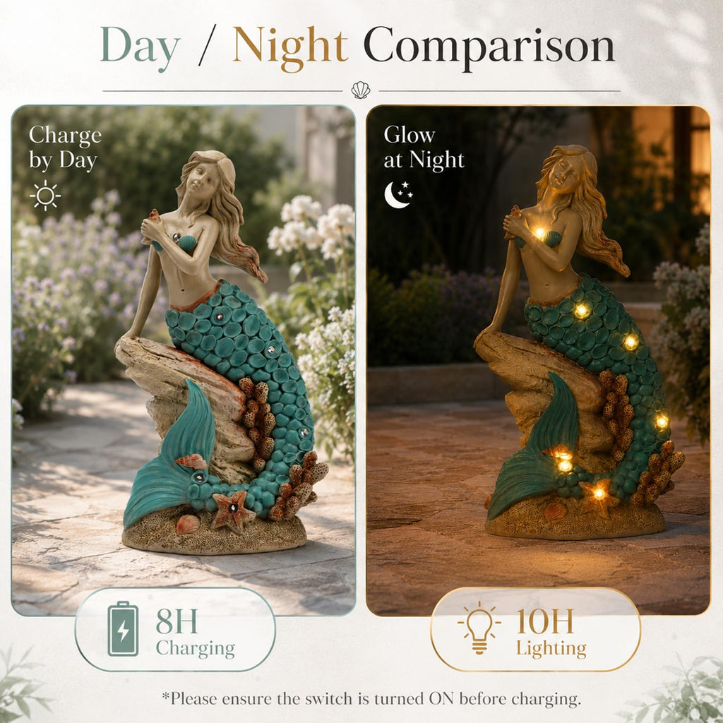 Magical Solar Mermaid Garden Statue Figurine