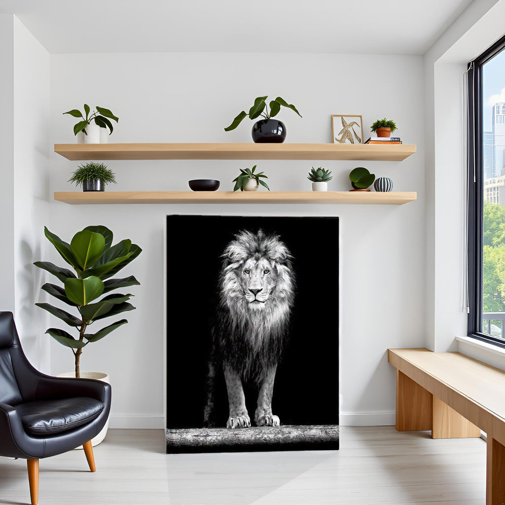 Lion Pictures Wall Art Black and White Lion Portrait Canvas Painting Office Decoration Ready to Hang 28"x40"