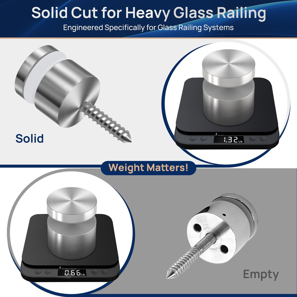 10 Pack 2"x2" SS316 Glass Railing Standoff Solid 1.3 lbs Brushed