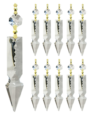 Replacement Chandelier Clear Crystal Prism K9 Quality 4 Inch Arrowhead Spear Shape with Polished Brass Bow Connectors