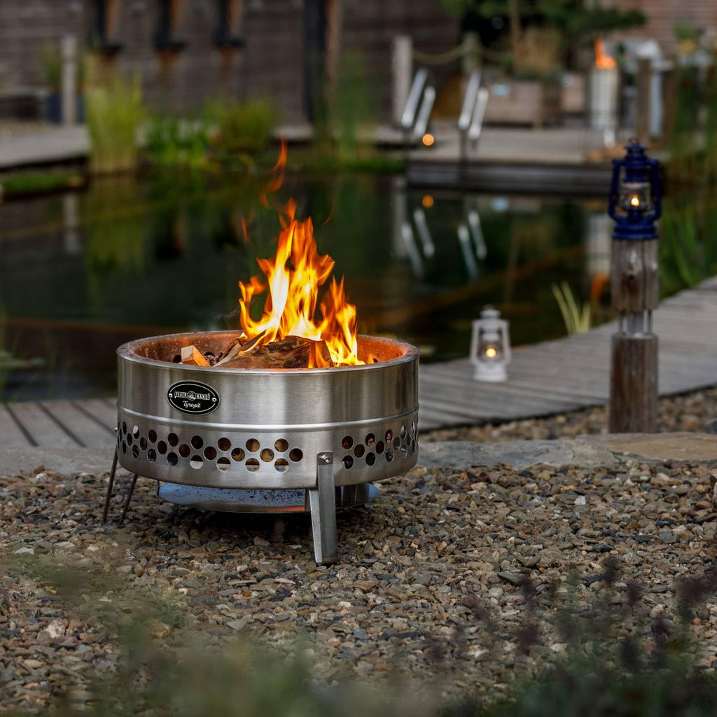 Petromax Tyropit Fire Bowl, Even Heat Low-Smoke Low-Soot Stainless Steel Fire Pit for Campfires, 22.4 inch Diameter