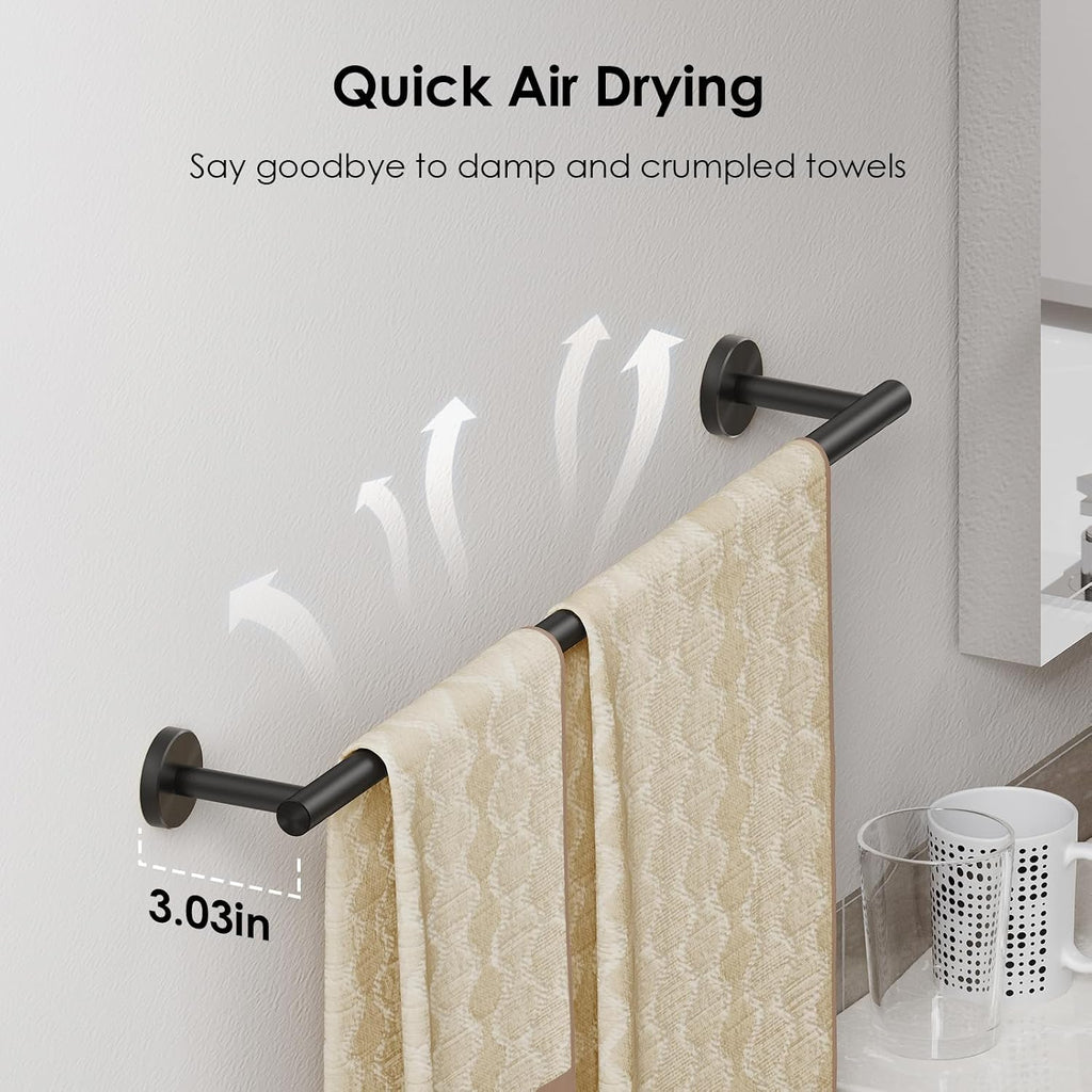 Bathroom Accessories, 4-Piece Bathroom Hardware Set - 24" Towel Bar | Matte Black | Towel Hooks, Towel Racks , Toilet