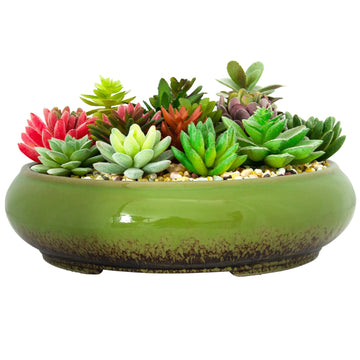 Succulent Pots, 11.5 Inch Ceramic Bonsai Pots with Drainage