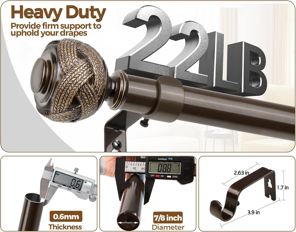 Bronze Curtain Rod, 7/8 Inch Telescoping Splicing Curtain Rods for Windows 20 to 54