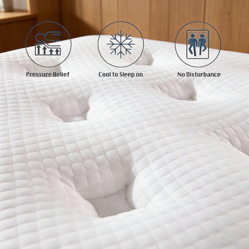 King Size Mattress, 14 Inch Cooling Hybrid King Mattress in a Box, Medium Firm with Gel Memory Foam & Pocket Coils