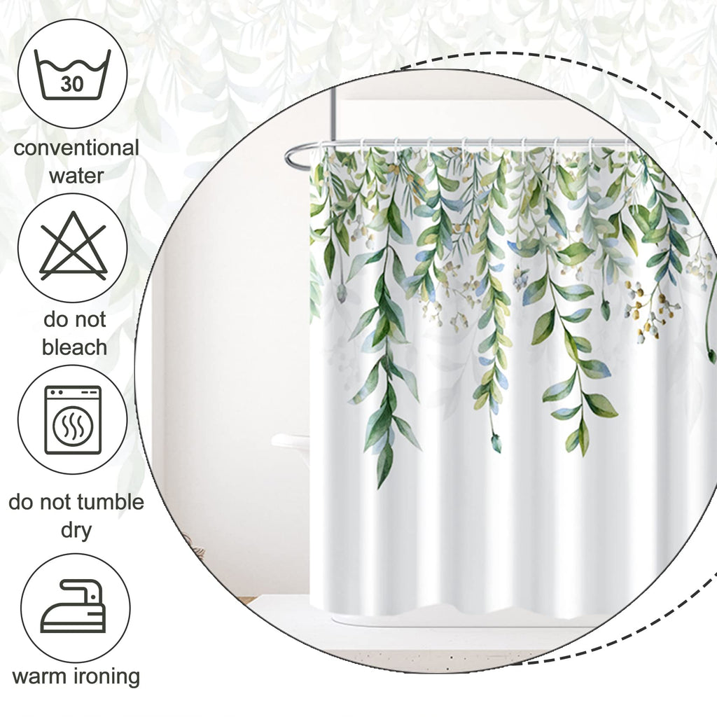 Green Mixed Light Blue Plant Stall Shower Curtain with 6 Hooks Sage Green Shower Curtain Waterproof Fabric 36x72 inch