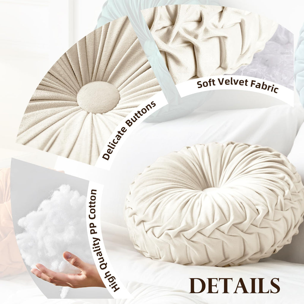 Round Throw Pillow Velvet Pleated Round Pillows Cushion Navy Blue
