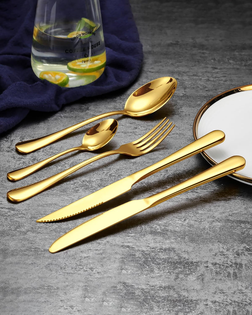 40Pcs Gold Silverware Set, Stainless Steel Flatware Cutlery Set Service for 8, Mirror Polished Gold Utensils Set