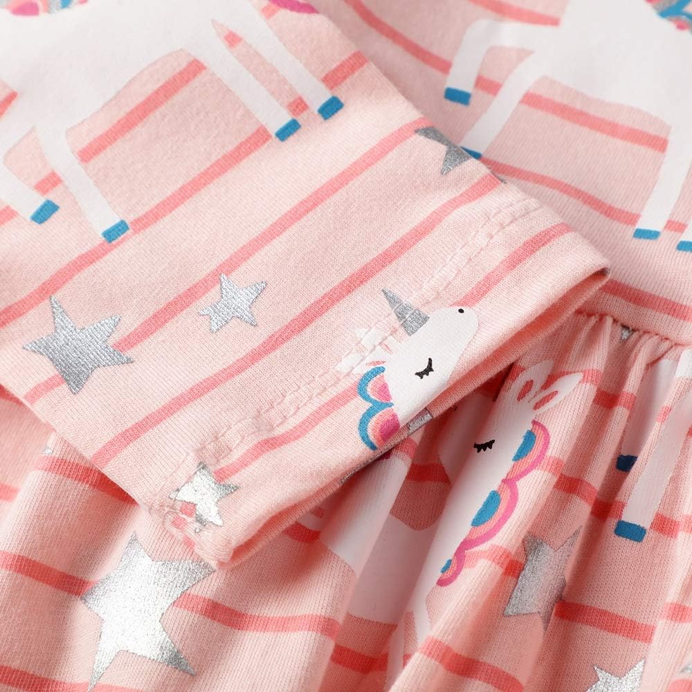 Girls Cartoon Dress Applique Party Dresses Casual Jersey Cotton Long-Sleeved