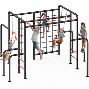 6-in-1 Outdoor Jungle Gym with Monkey Bars, Swing Sets for Backyard