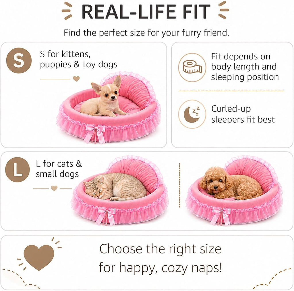 Pink Dog Bed Washable Princess Cat Couch Soft Plush Pet Sofa Nest Mat Snuggle Kitten Puppy Cave Beds Cute Cozy Kitten