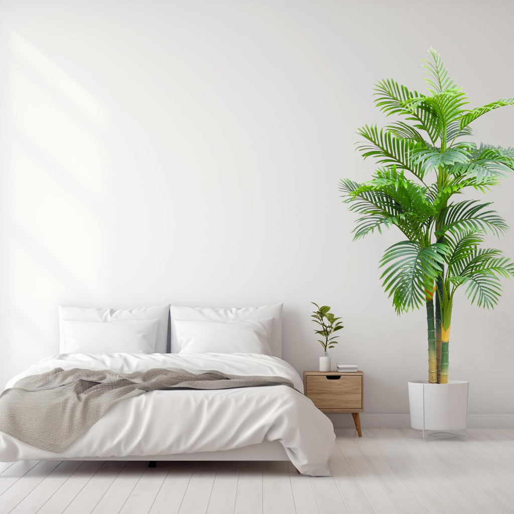 7FT Fake Palm Trees 2pcs, Artificial Golden Cane Palm Tree 84IN, Green Large Tropical Palm Fake Plant in Pot for