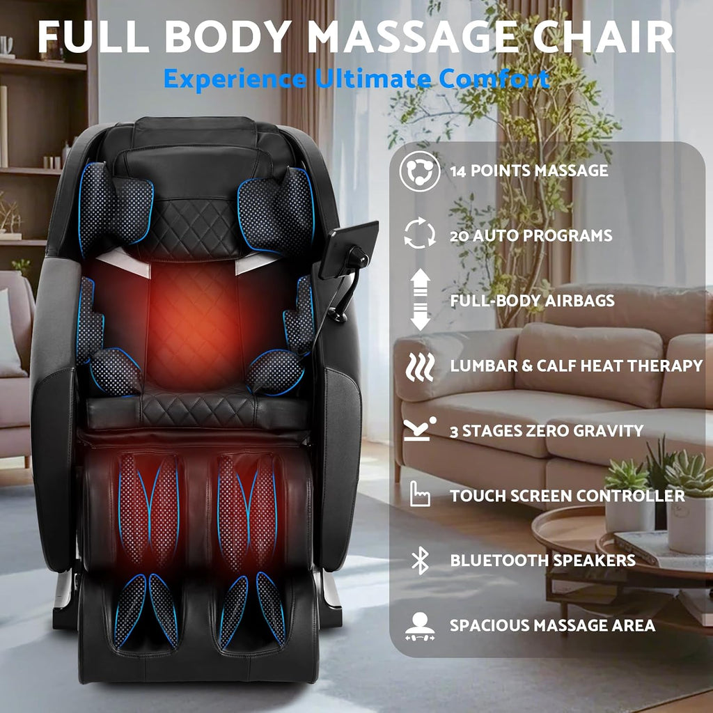 Massage Chair, Zero Gravity Full Body Massage Chair, Shiatsu Recliner with 14 Massage Points, Lumbar & Calf Heating