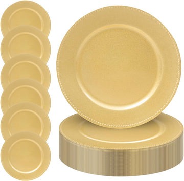 Gold Charger Plates Bulk, Plate Chargers with Beaded Rim - Set of 50