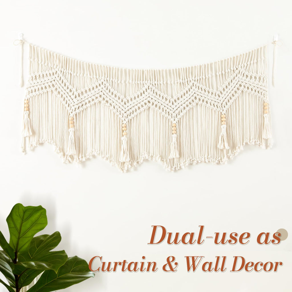 Boho Macrame Window Valance, Handmade Cotton, 52 x 21, 1 Panel