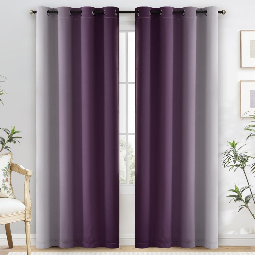 100% Blackout Curtains Ombre Purple Curtains 84 Inch