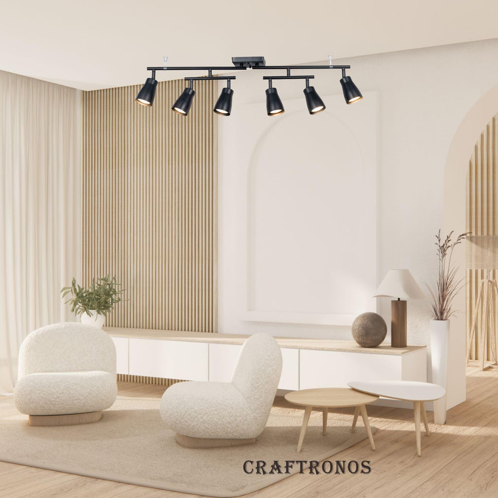 6 Light Modern Industrial Track Lighting Fixtures with Matte Black, Swivel Rotating Bar Ceiling Spotlight Adjustable