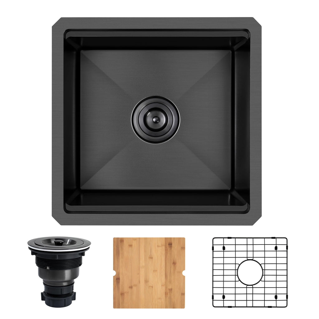 17x17 Inch Black Undermount Stainless Bar Sink with Cutting Board
