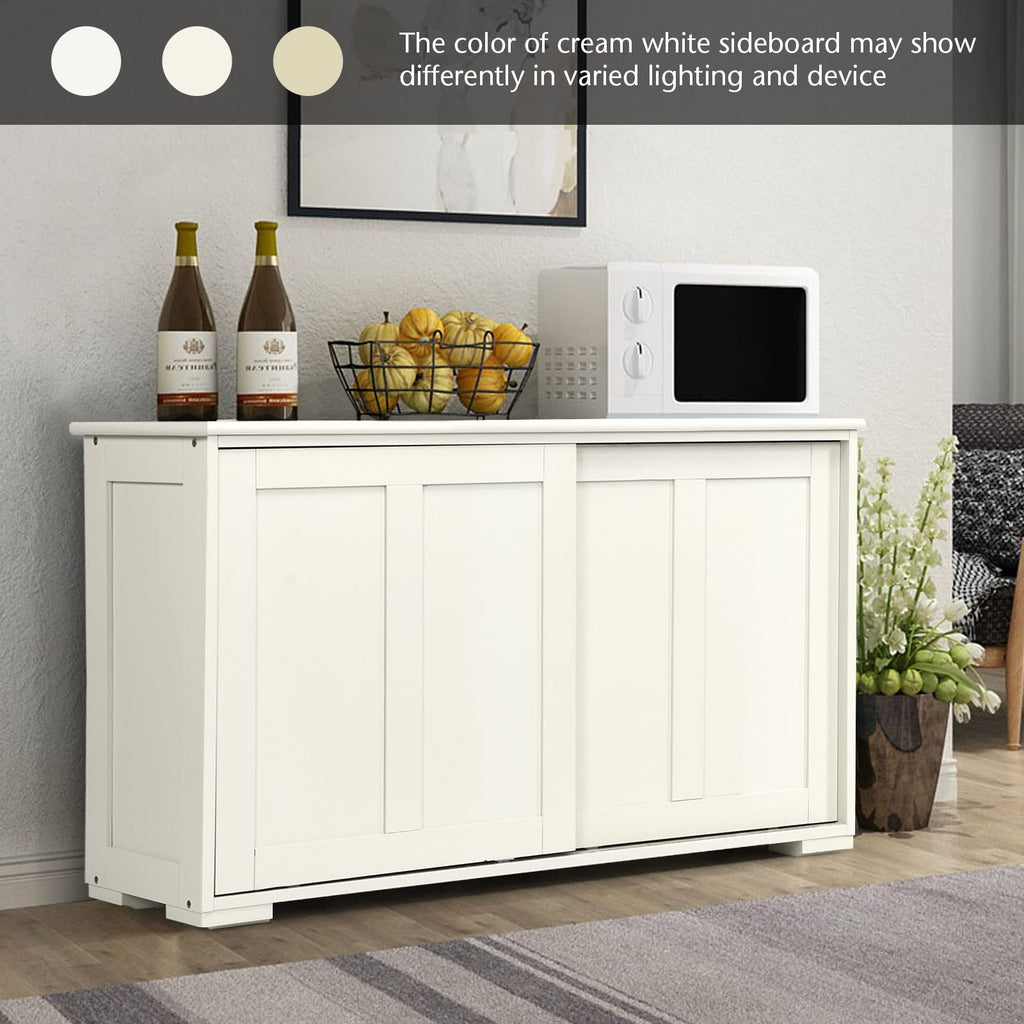 Sideboard Buffet Cabinet, Wooden Kitchen Storage Cabinet with Adjustable Shelf, Sliding Barn Door, Accent Coffee Bar