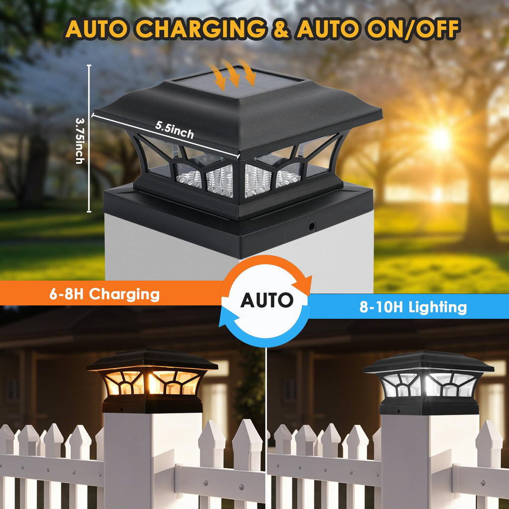 8 Pack Solar Post Cap Lights Outdoor Waterproof, Dual Light, Black