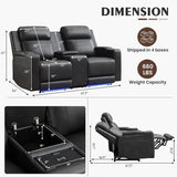 Power Reclining Loveseat with Adjustable Headrest, Home Theater Seating with LED Light/Armrest Storage