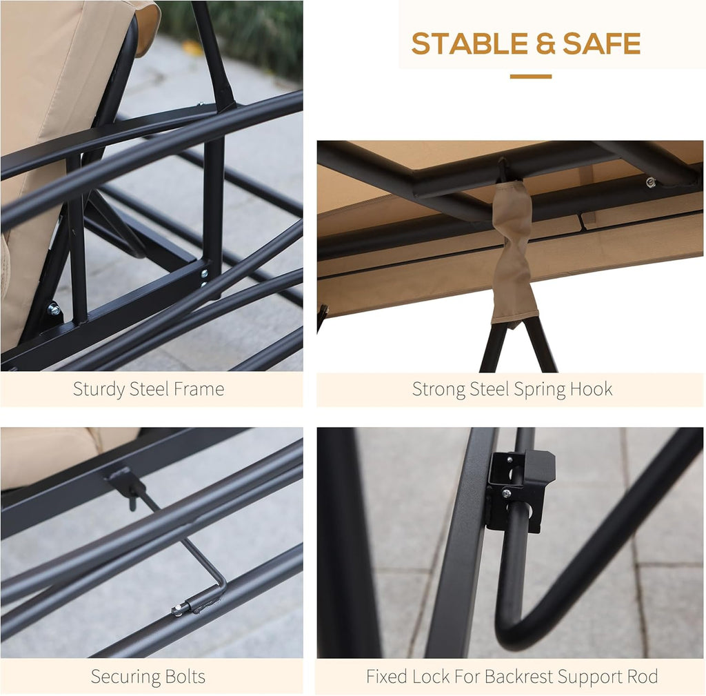 3-Seat Patio Swing Chair, Outdoor Gazebo Swing with Double Tier Canopy, Mesh Sidewalls, Cushioned Seat and Pillows