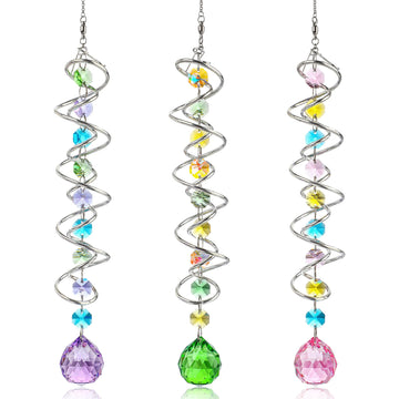 Set of 3 Crystal Suncatcher Spiral Wind Spinner Gazing Ball Decor