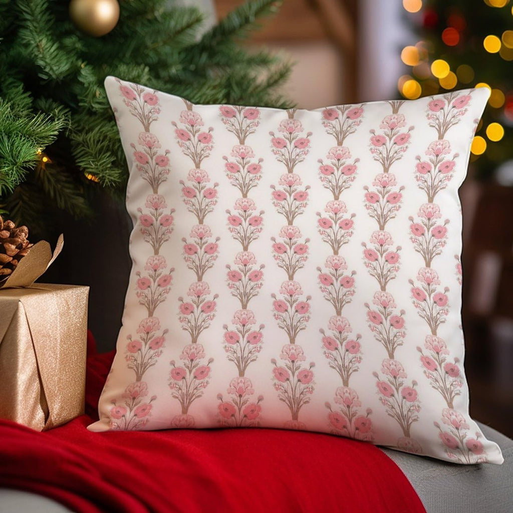 Pink Floral Stripe Decorative Pillow Covers Flower Print Artistic Cushion Covers 18x18in Pillow Cover Linen