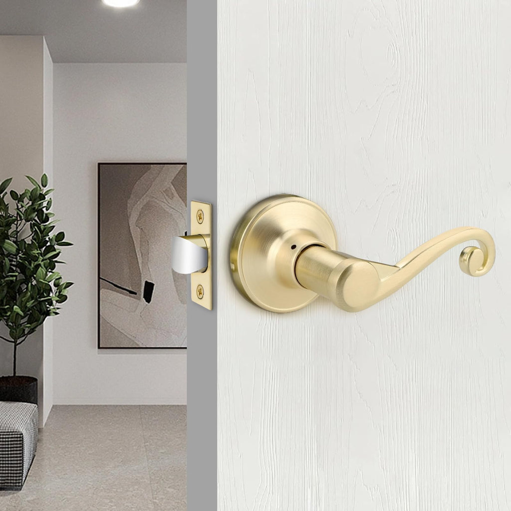 5 Pack Gold Satin Brass Door Handles, Wave Handle, Brushed Brass