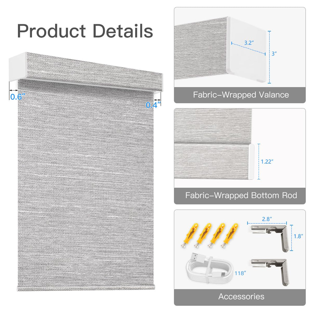 Motorized Blackout Roller Shade, Fabric Wrapped Blind with Remote