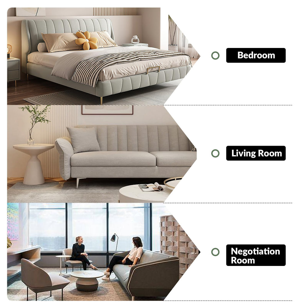 81" Genuine Leather Sofa, Classic 3-Seater Couchs with Wood Legs, Stylish & Comfortable Sofa, Easy Assembly and