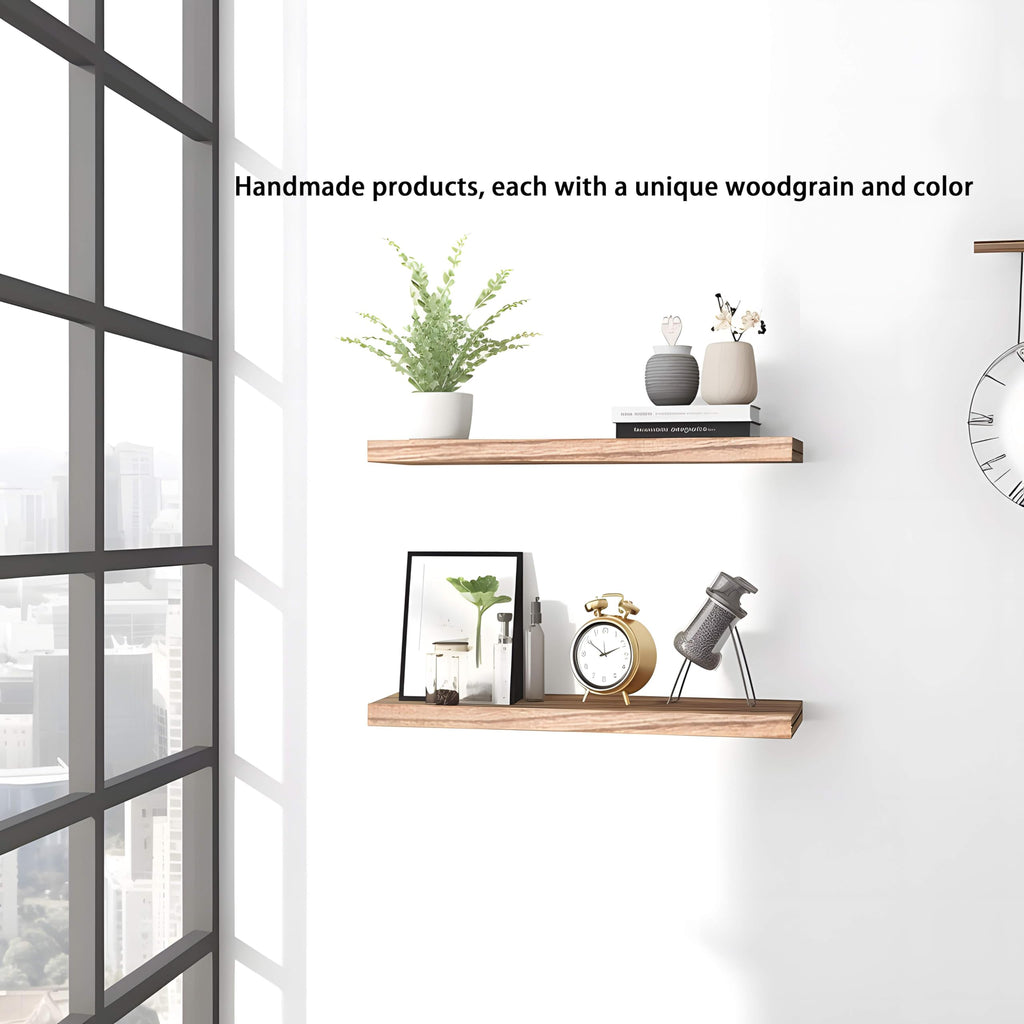 Wood Floating Shelves for Wall, Wooden Wall Shelves, Set of 6 Light Brown 17 Inch