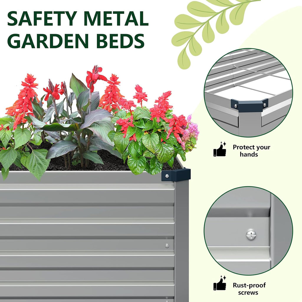 2PCS 12x4x1ft Galvanized Raised Garden Beds Kit,Planter Box Silver | Galvanized Steel, Rectangular Metal Planter
