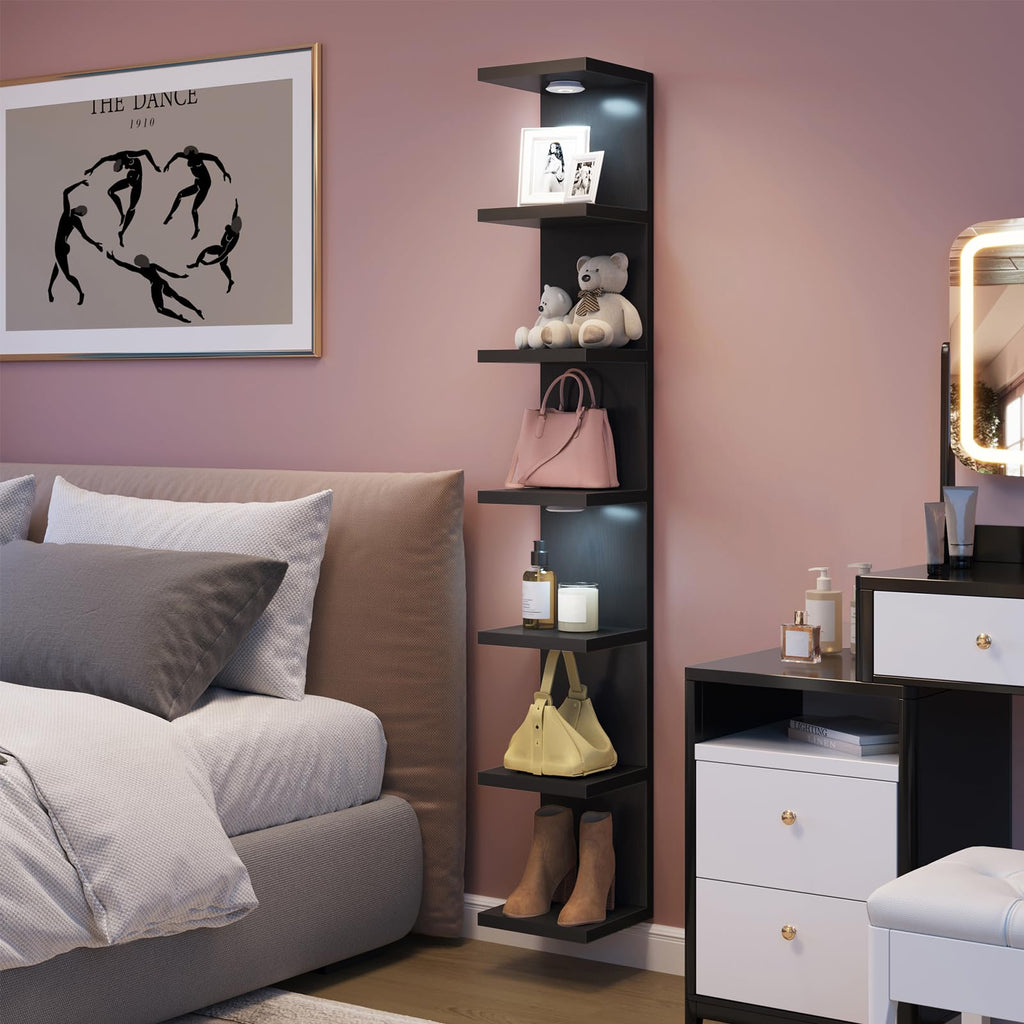 7 Tier Wall Shelf with LED Lights Lack Shelf for Room Decor Black
