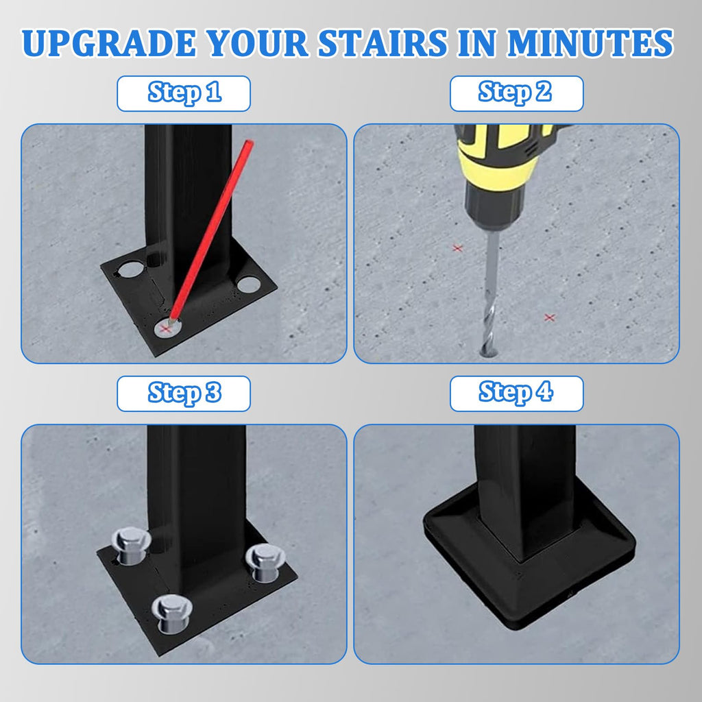 Outdoor Stair Railing Black Wrought Iron Handrail for 2 to 3 Steps
