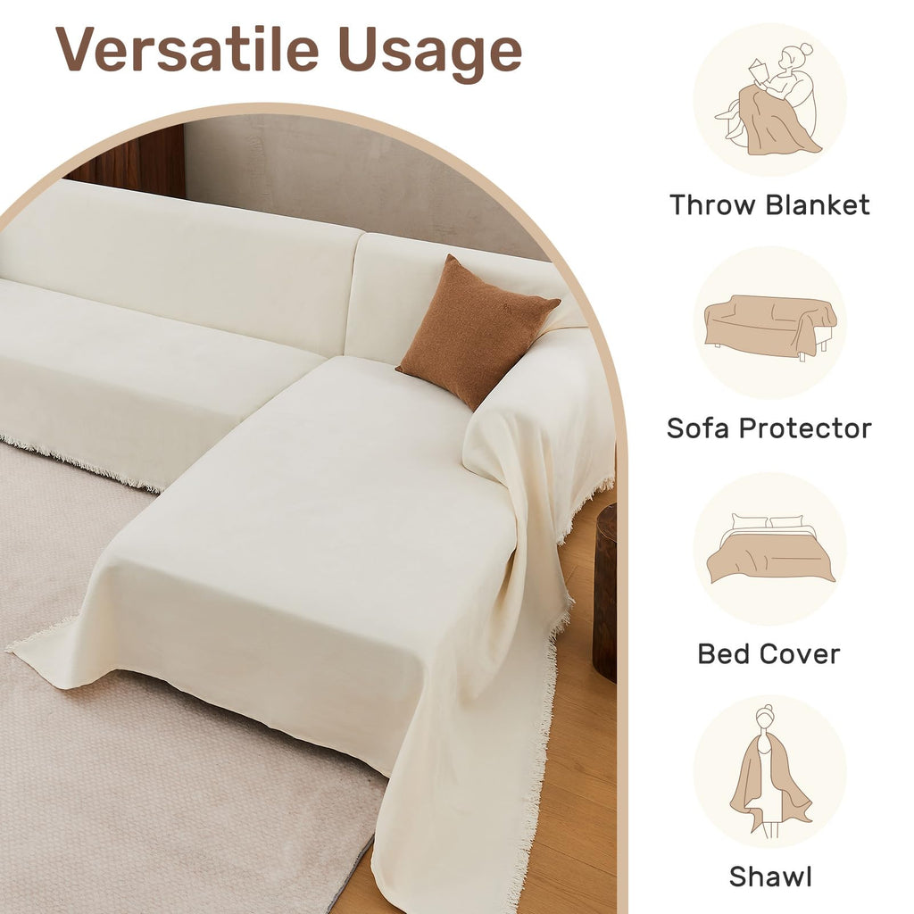 2 Pieces Sectional Couch Covers L Shaped Cover XL Cream White
