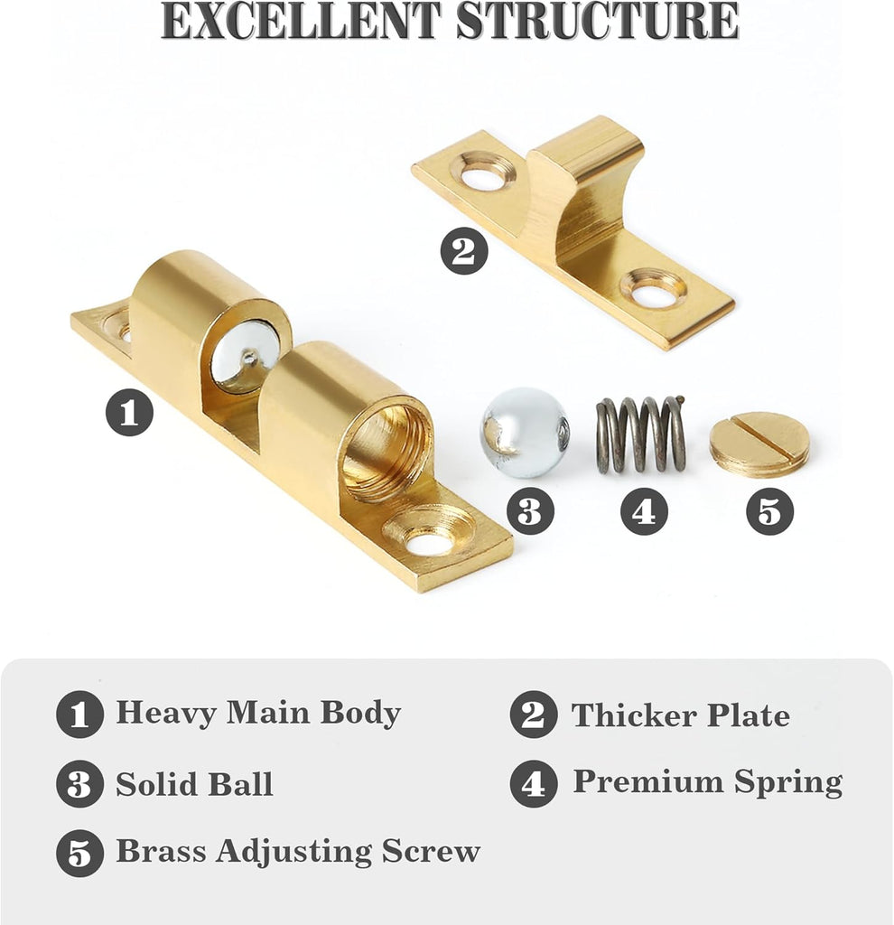 Double Roller Catch Cabinet Latches,Adjustable Double Ball Tension Roller Catch Latch Brass Cabinet Door Latch,40x24mm