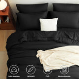 Queen Comforter Set Black, 7 Pieces Bed in a Bag Soft Bedding Comforter Set with Sheets