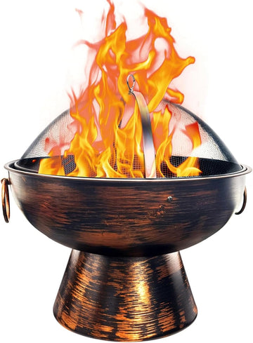 GasOne 22 in Round Outdoor Fire Pit - Wood Burning With Mesh Lid and Fire Picker - Durable Alloy Steel for Outside