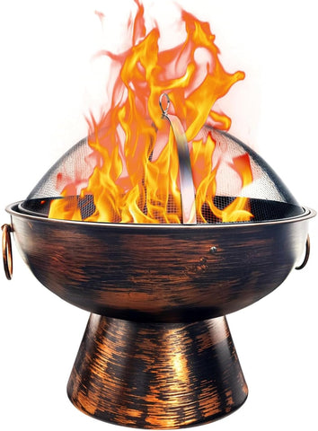GasOne 22 in Round Outdoor Fire Pit - Wood Burning With Mesh Lid and Fire Picker - Durable Alloy Steel for Outside