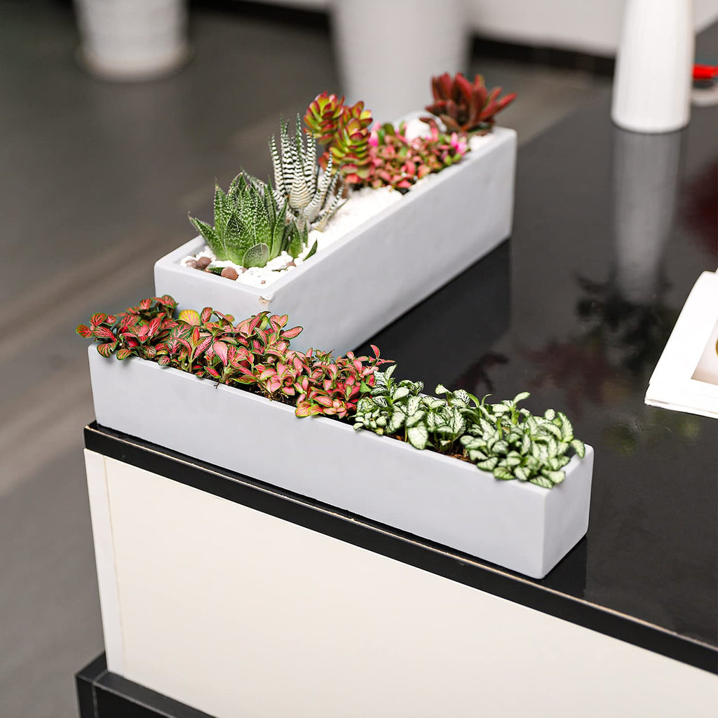 14.5-Inch Grey Rectangle Concrete Succulent Planter Windowsill Boxes