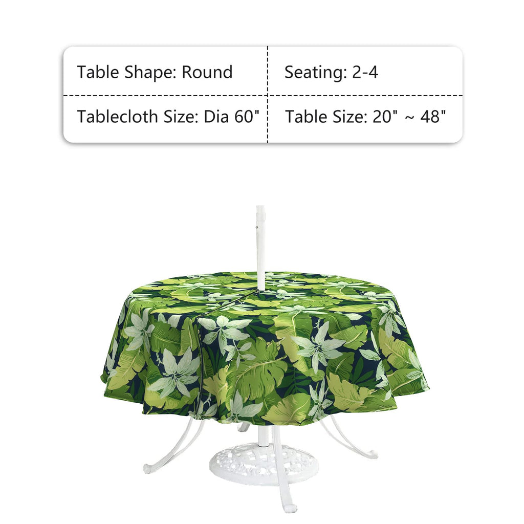 Outdoor/Indoor Round Tablecloth, Patio Stain Resistant Table Covers with Umbrella Hole and Zipper Garden Buffet Table