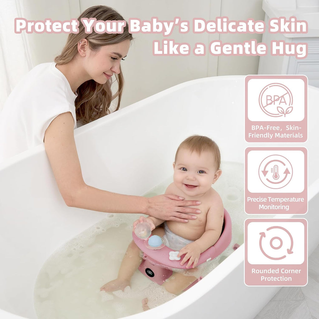 Bath Seat for Babies 6 Months & up with Thermometer, Non-Slip Toddler Bath Seats for Sitting Up, Safe Infant &
