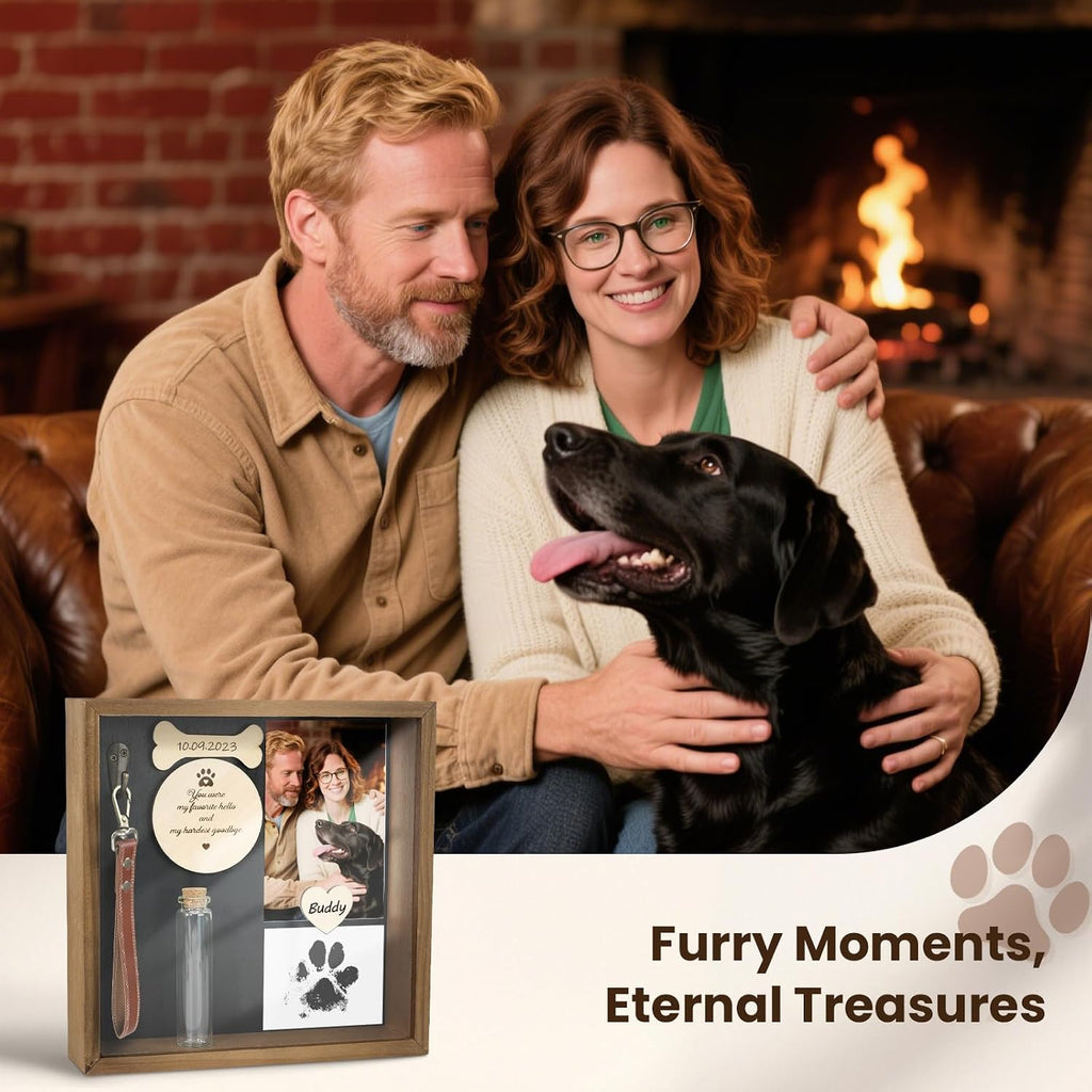 Pet Memorial Gifts for Dogs, 8.6'' Shadow Box, Paw Print Kit, Fur Jar