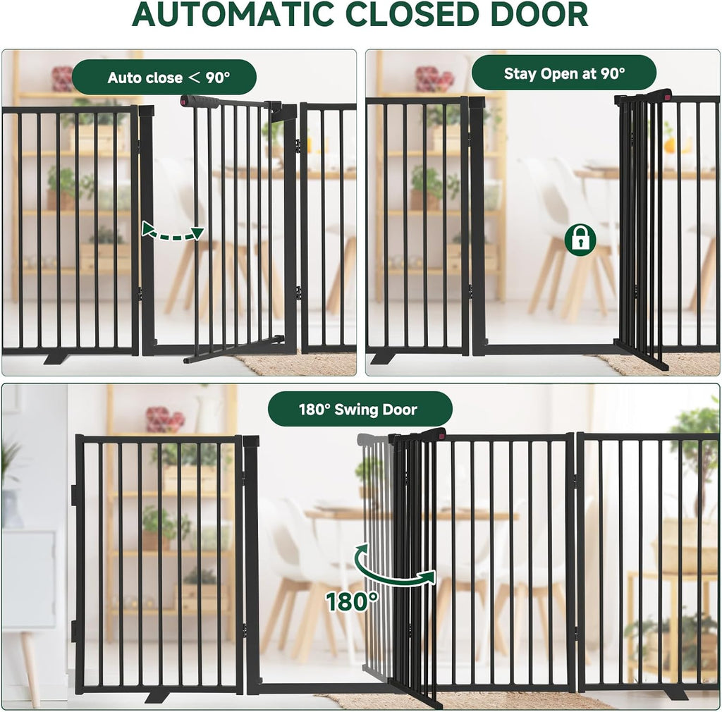 Paw Freestanding Dog Gate, 120" W x 36" H, 6-Panel, Black
