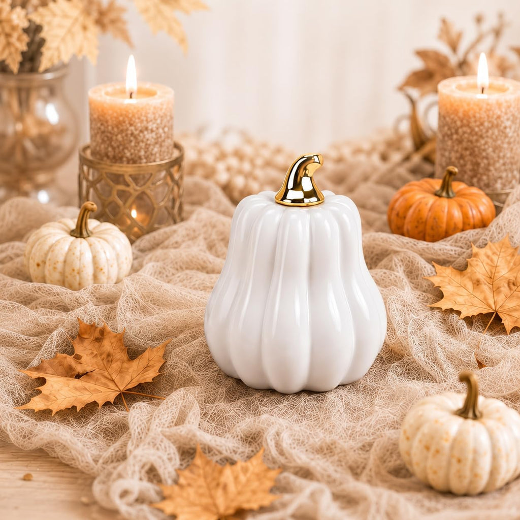 5 Inch Ceramic Pumpkin Decor, White
